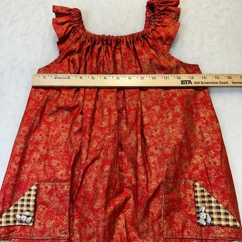 Handmade‎ Bunny Jumper Dress Kids Size 6 Red Cottagecore Easter Aesthetic
